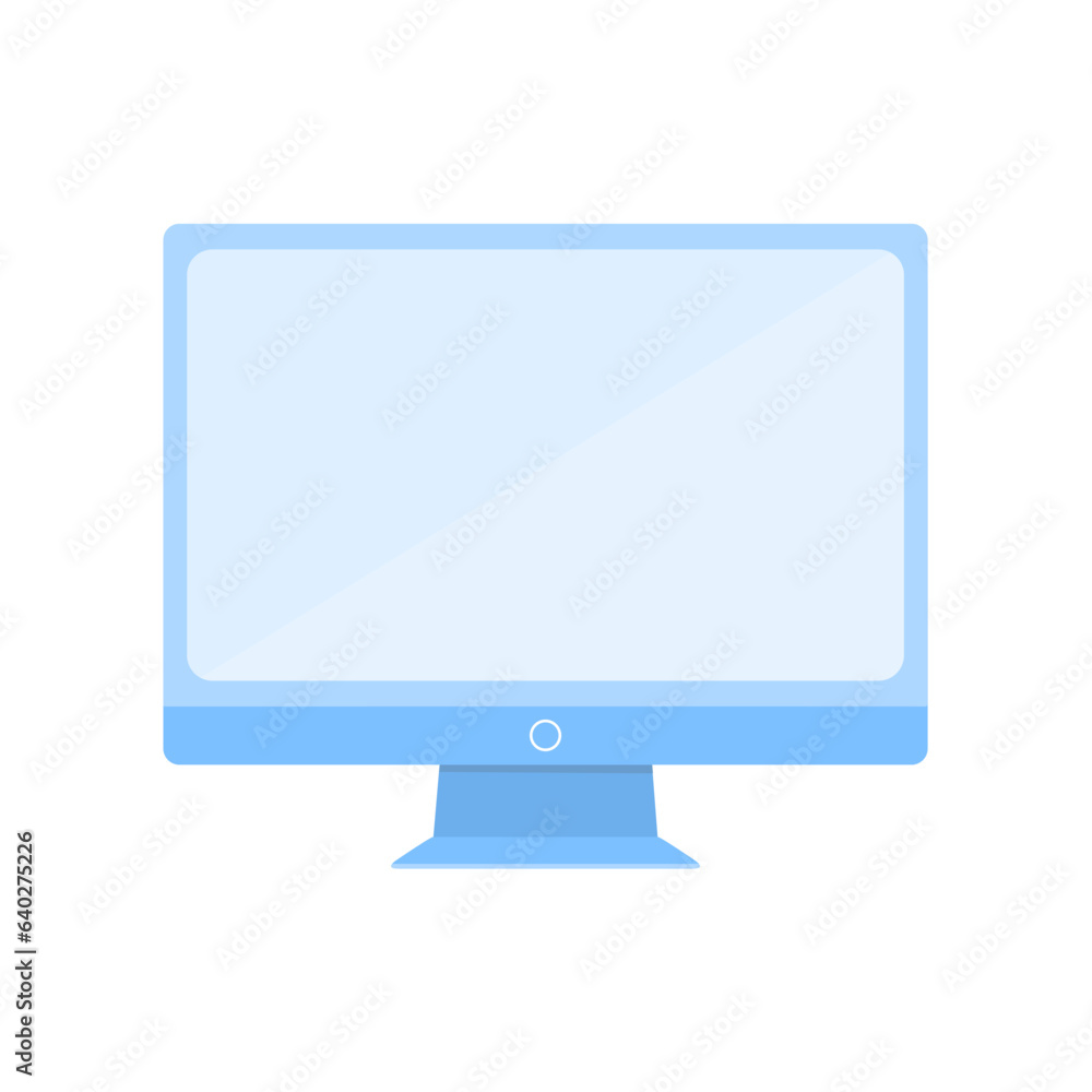 Cute blue computer isolated on white background. Home workplace concept. Cartoon flat style. Vector illustration Cute blue computer isolated on white background. Home workplace concept. Cartoon flat style. Vector illustration