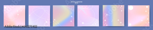 Set of Abstract Pastel Posters in liquid gradient concept. Modern and trendy holographic pastels. Elements of Geometric shapes and lines. Editable Vector Illustration. 