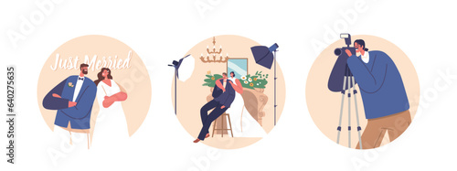 Isolated Round Icons Or Avatars Of Newlywed Capture The Magic Of Special Day With A Studio Wedding Photo Session