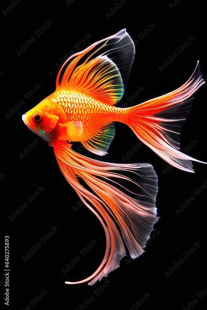Goldfish on a black background. Generative AI Goldfish on a black background. Generative AI