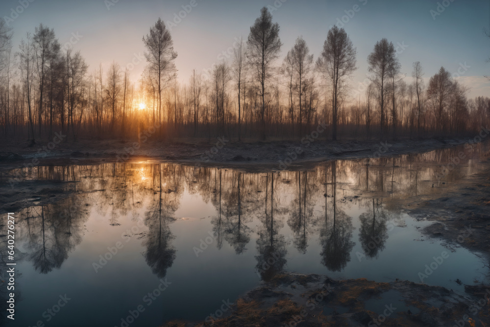Sunlight Gleaming Through Trees in Chernobyl's Red Forest Sunlight Gleaming Through Trees in Chernobyl's Red Forest