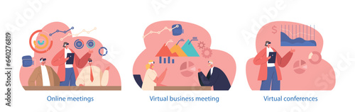 Isolated Elements With Characters In Virtual Reality Glasses Enhance Business Meeting By Creating Immersive Environments