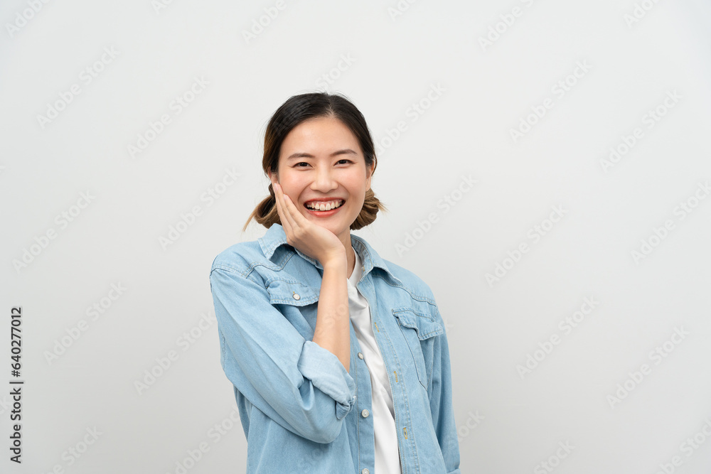 portrait asian beautiful girl shy smile blank space isolated background. Happy woman on vacation. young female smiling success, billboard, introduction, advertisement, attractive, expression, positive portrait asian beautiful girl shy smile blank space isolated background. Happy woman on vacation. young female smiling success, billboard, introduction, advertisement, attractive, expression, positive