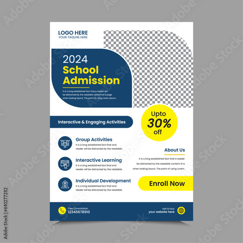 Kids Back to School educational admission flyer. School Admission Flyer Template, Education Flyer, and Poster Design, leaflet design with print-ready file. vector illustration.