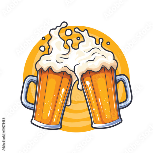 Clinking beer pints emblem design with foam splash.