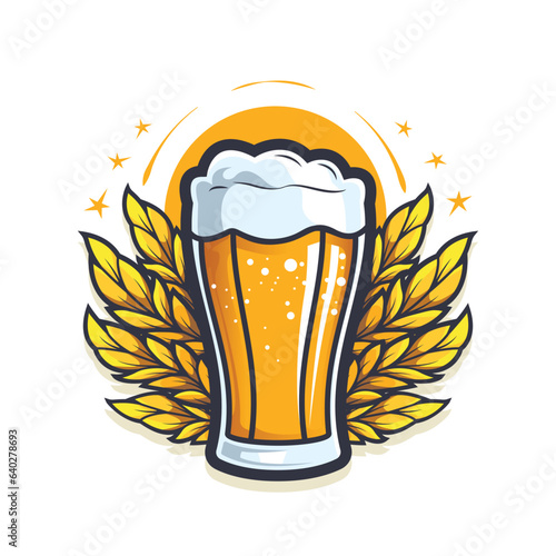 Beer glass emblem design on the background of wheat wreath.