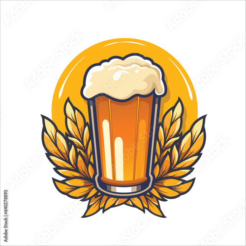 Beer glass emblem design on the background of wheat wreath.