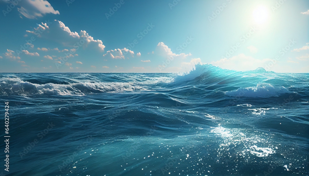 Bright sunny day Ocean texture with slight waves background, Ai generated image