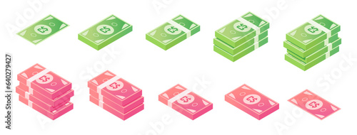 Dollar Banknote Isometric Icon Set