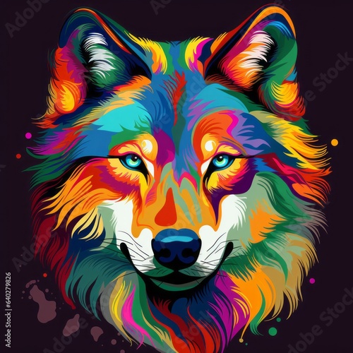 Abstract animal background illustration square - Colorful pop art painting of wolf