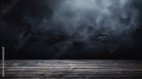 Fog Mist Eery Creepy Halloween Wooden Surface Stone Rock Background Abstract