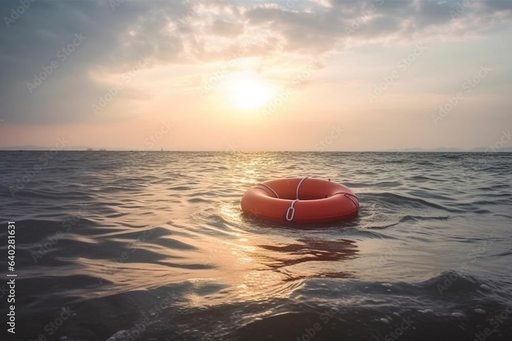 A rescue buoy floating on the sea, a vital tool to rescue people from drowning incidents.