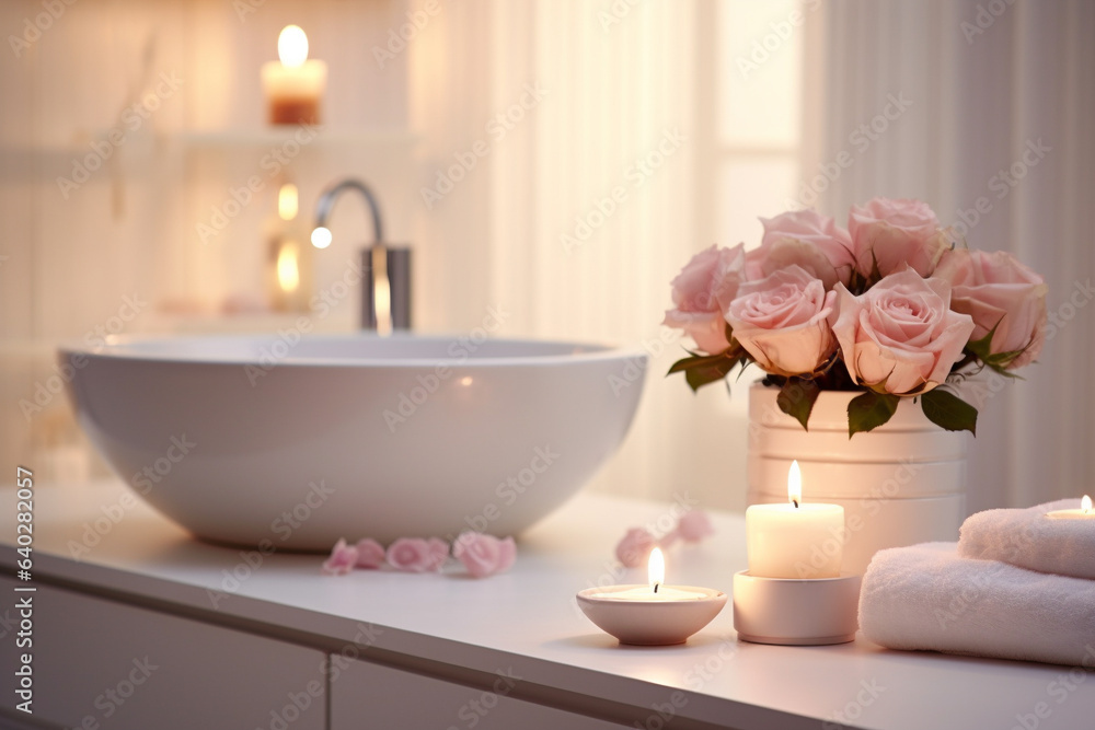 spa setting with petals and candle
