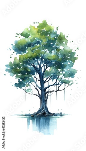 Watercolor painting of a tree on a white background.