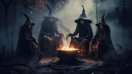 Witches Gathered Around the Cauldron