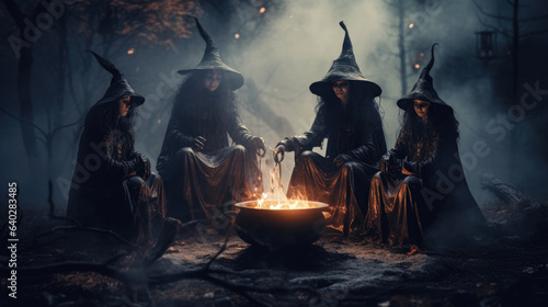 Fotografiet Witches Gathered Around the Cauldron