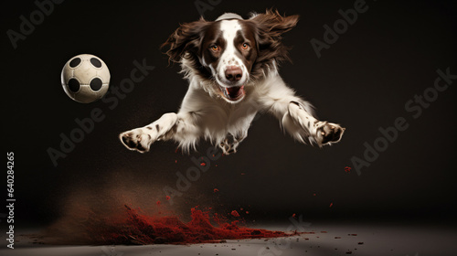 Happy dog destroying a ball