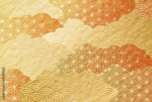 金・高級感・お歳暮・年賀状・雲・和柄の背景	
