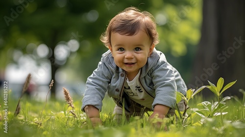 child playing in the grass