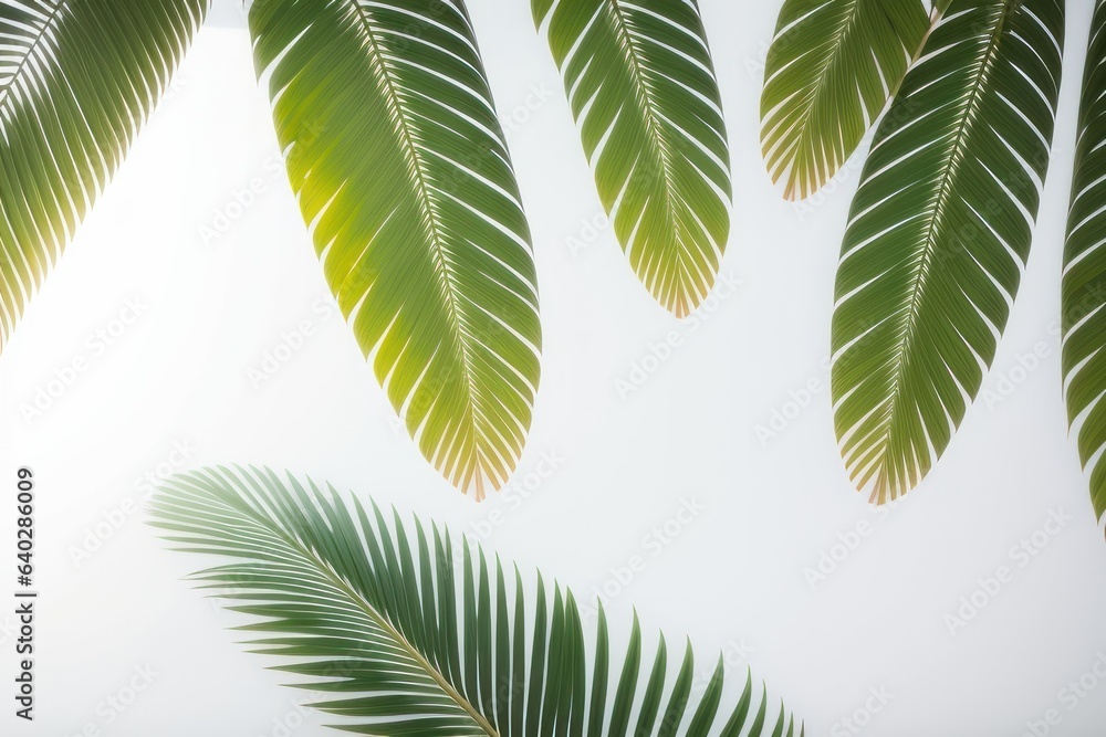 Creative layout made of colorful tropical leaves on white background. Minimal summer exotic concept with copy space. Border arrangement.