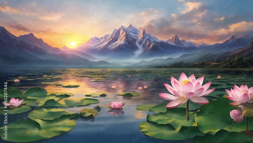pink lotus flower in lake during sunset