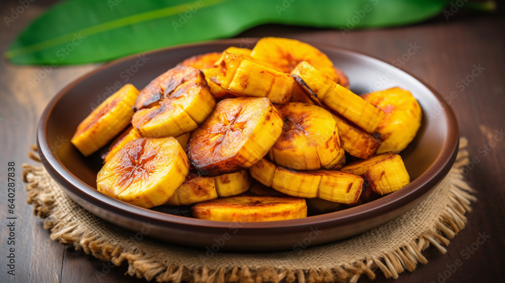 Ripe fried African plantain - local staple food served as meals with sauce or as a side dish in Nigeria, West Africa and other African countries Ripe fried African plantain - local staple food served as meals with sauce or as a side dish in Nigeria, West Africa and other African countries