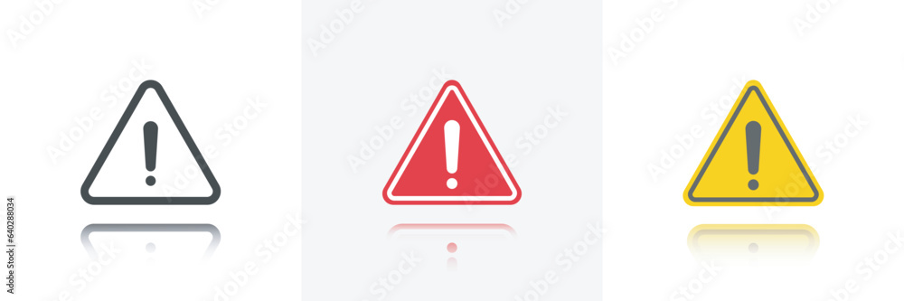 Attention sign icon set.Danger warning icon.Yellow triangle warning sign Flat Icon Solid style.Vector illustration. Attention sign icon set.Danger warning icon.Yellow triangle warning sign Flat Icon Solid style.Vector illustration.