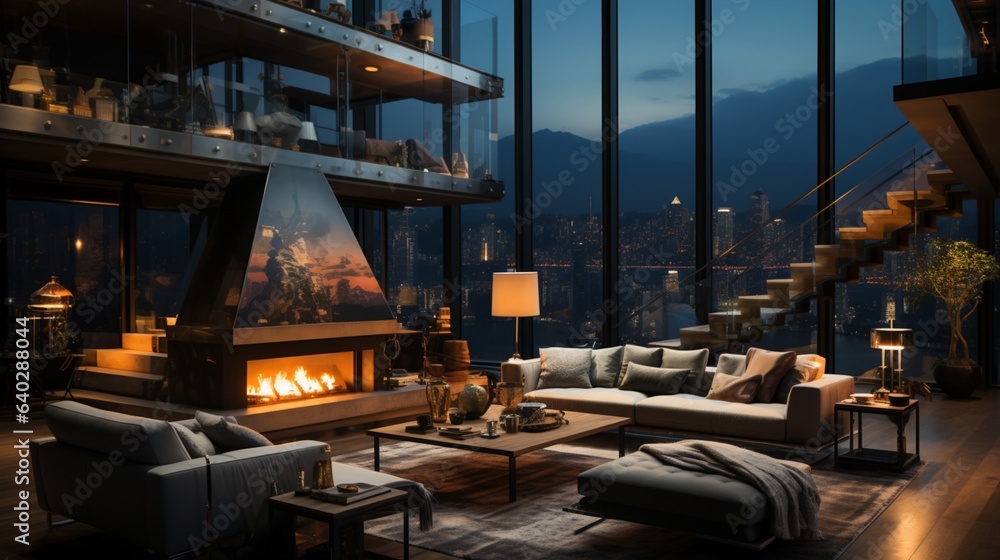 Luxurious living room in loft villa, apartment and penthouse