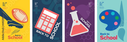 Back to School poster designs, fresh back to school vector illustrations, school activities poster designs