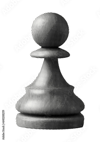 chess pawn piece isolated retro halftone dotted texture collage element for vintage magazine style trendy grunge design