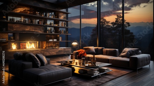 Luxury modern dark living room interior design