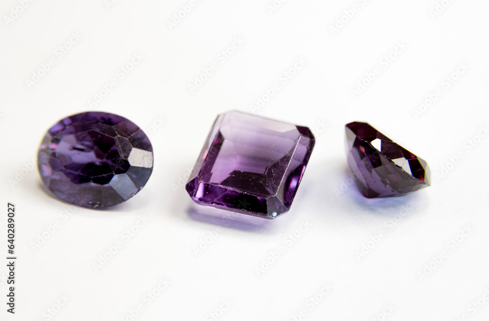 Purple gemstones in macro photography. Close up
