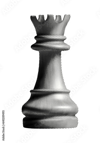 Leinwand Poster chess rook piece isolated retro halftone dotted texture black white collage elem