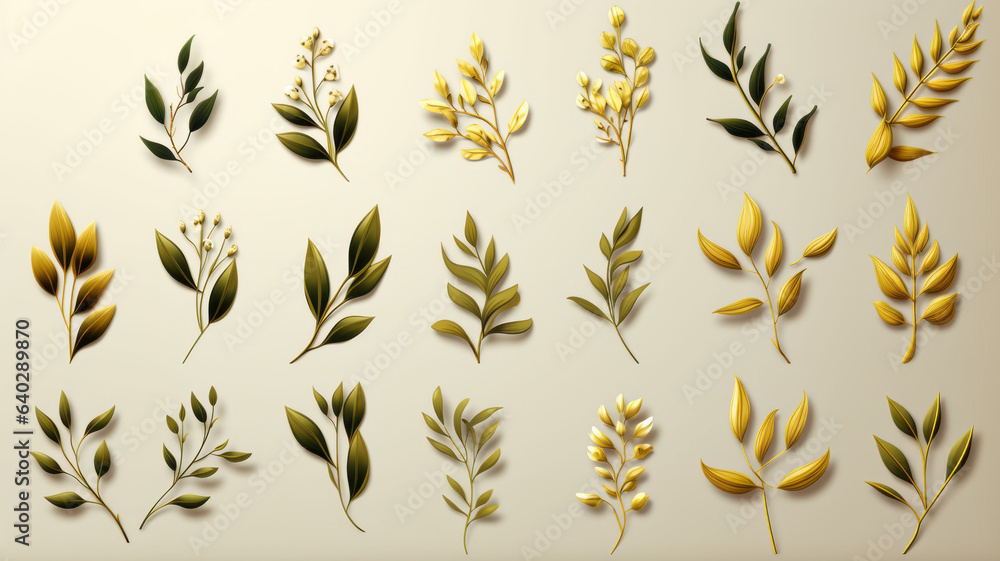 Gold laurel wreath, winner award set vector illustration.generative ai Gold laurel wreath, winner award set vector illustration.generative ai