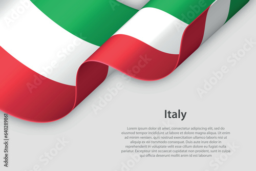 3d ribbon with national flag Italy isolated on white background