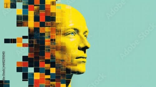 Abstract Pixel Art of a Man Transforming, AI concept with Green Background