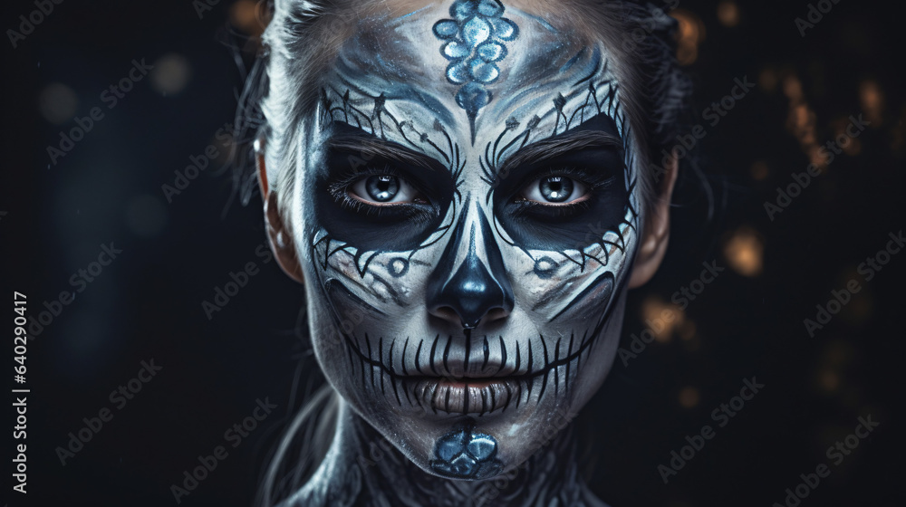 A woman with skull make up.