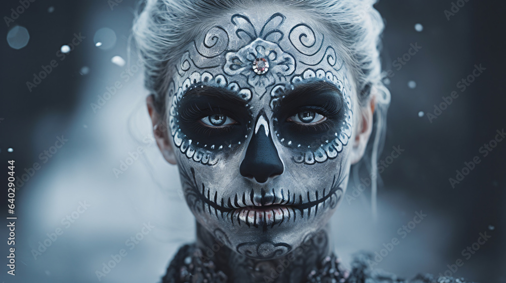 A woman with skull make up. - obrazy, fototapety, plakaty 