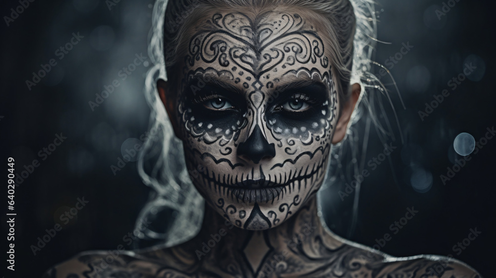 A woman with skull make up. A woman with skull make up.