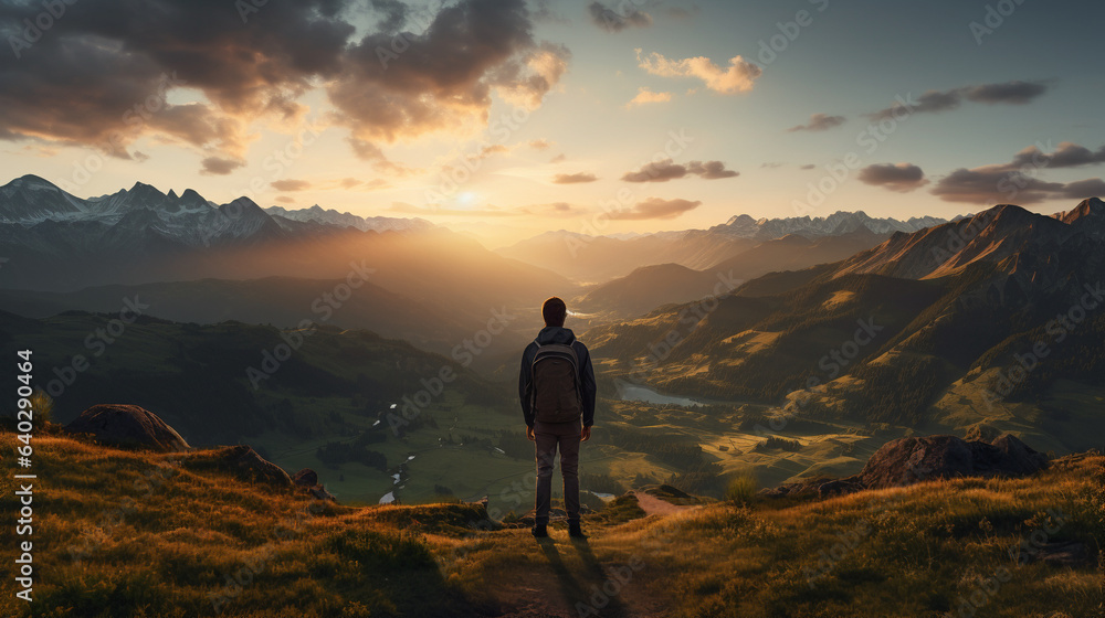 Fototapeta premium Beautiful mountain valley view during golden hour