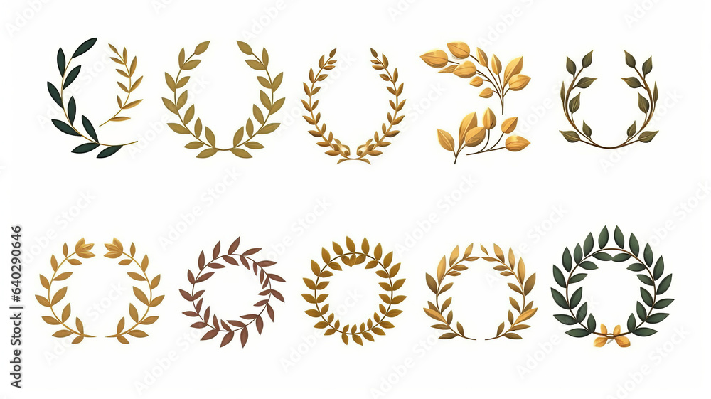 Gold laurel wreath, winner award set vector illustration. Gold laurel wreath, winner award set vector illustration.