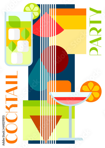 Cocktail party invitation. Abstract background with stylized drink.