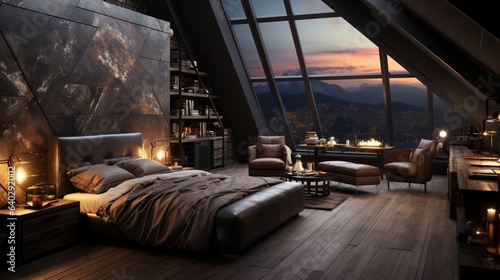 Modern loft and dark bedroom interior design