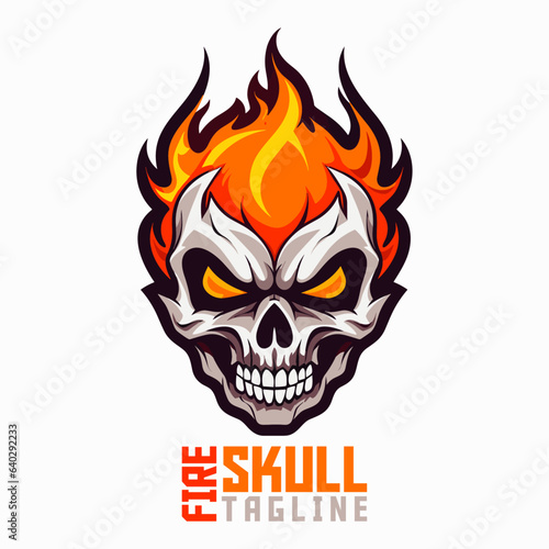 Burning Skull Mascot Head: Vector Graphic for E-Sport Gaming Teams with Fire Skull Mascot
