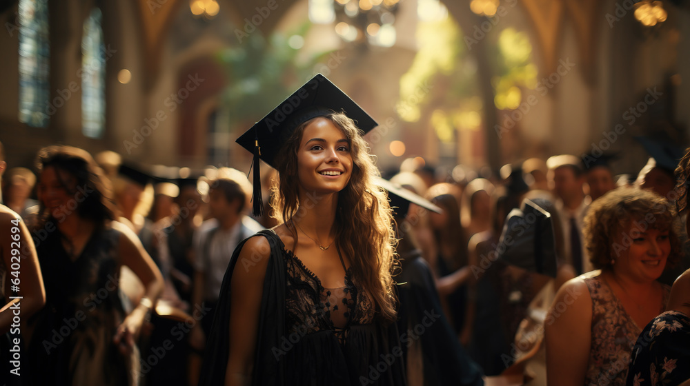 Obraz premium Graduation portrait of beautiful young woman, Generative AI illustration