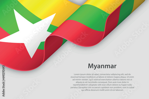 3d ribbon with national flag Myanmar isolated on white background
