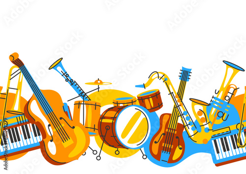 Pattern with musical instruments. Jazz, blues and classical music.
