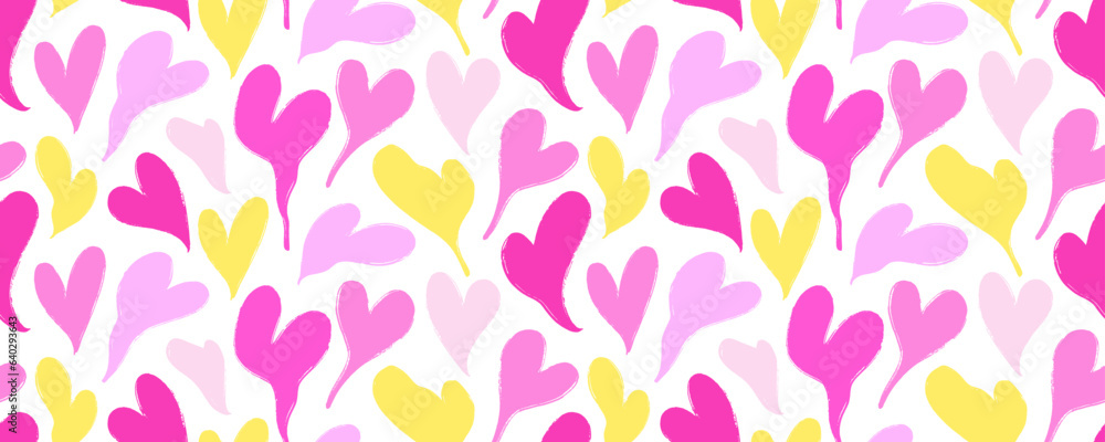 Groovy seamless pattern with wavy and melt hearts. Cute romantic pink hearts background print. Happy Valentines day seamless banner. Psychedelic distorted vector background in 1970s-1980s retro style. Groovy seamless pattern with wavy and melt hearts. Cute romantic pink hearts background print. Happy Valentines day seamless banner. Psychedelic distorted vector background in 1970s-1980s retro style.