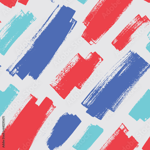 Grunge thick brush strokes seamless pattern. Multi colored diagonal bold strokes background. Modern vector ornament with rough rectangle shapes. Abstract geometric trendy freehand drawing.
