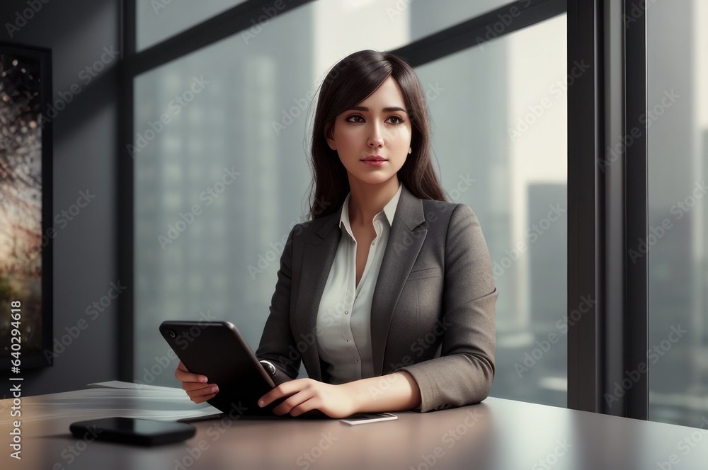 Caucasian businesswoman in formal suit in office happy and cheerful during using smartphone and working Caucasian businesswoman in formal suit in office happy and cheerful during using smartphone and working